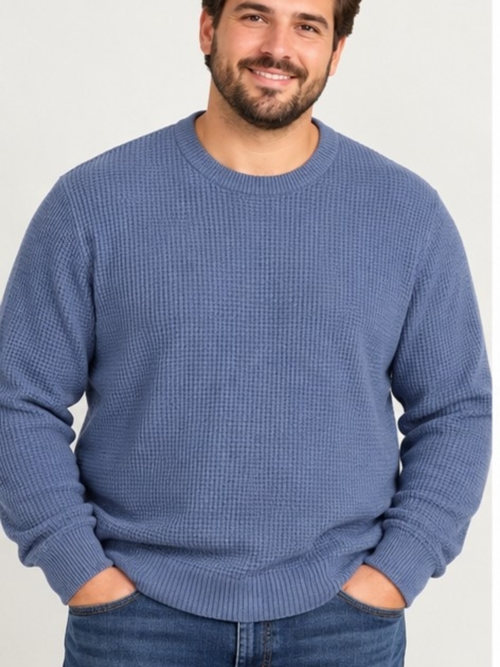 GAP Men’s XXL Blue Waffle Knit Crewneck Sweater Cotton Blend Textured Pullover